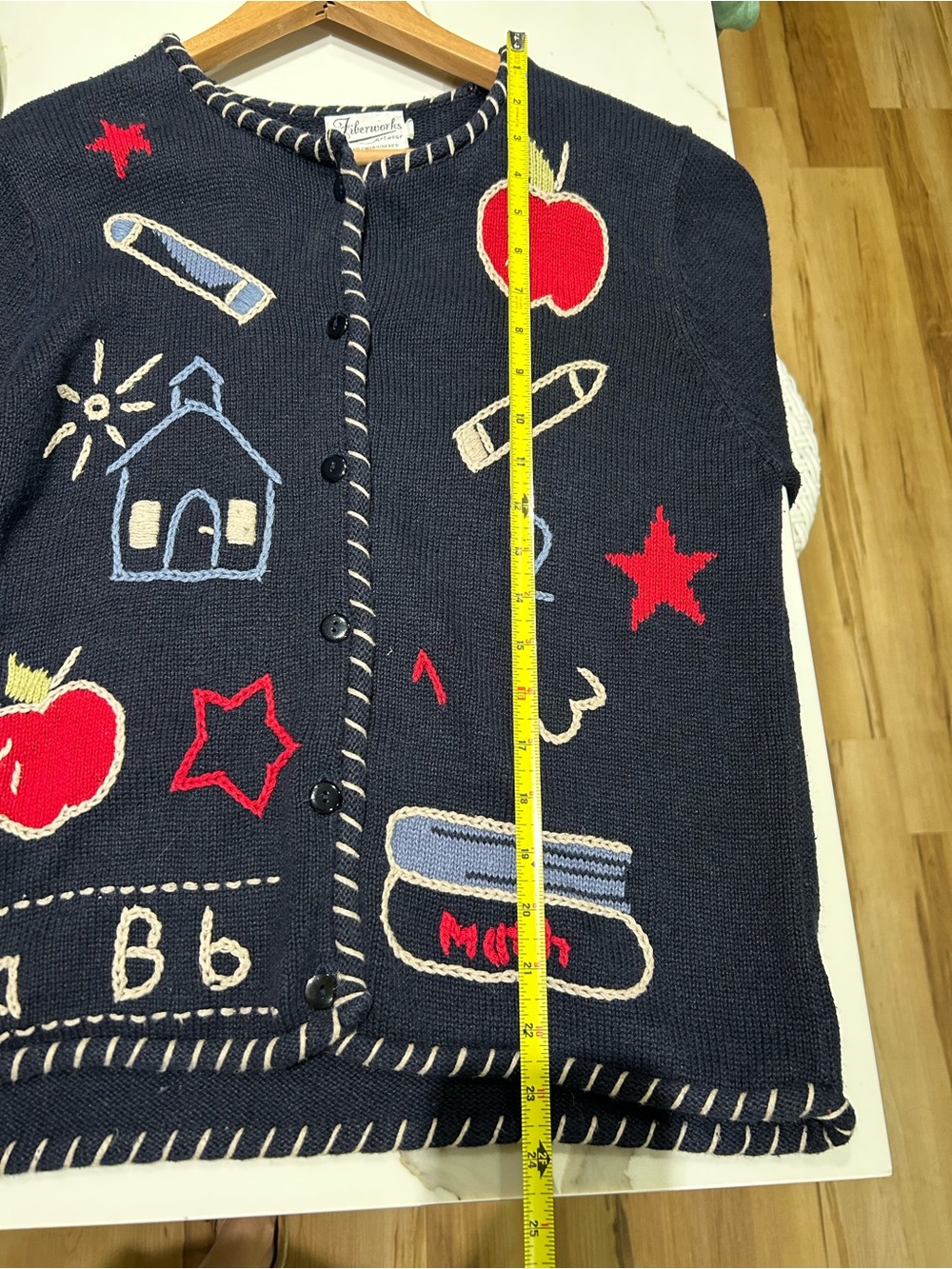 Vintage Navy School-Themed Button Cardigan Sweater size Medium - Picture 6 of 8